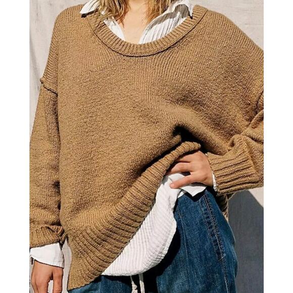Free People Brookside Tunic Sweater Oversized in Neutral Brown Sz XS - Picture 1 of 6